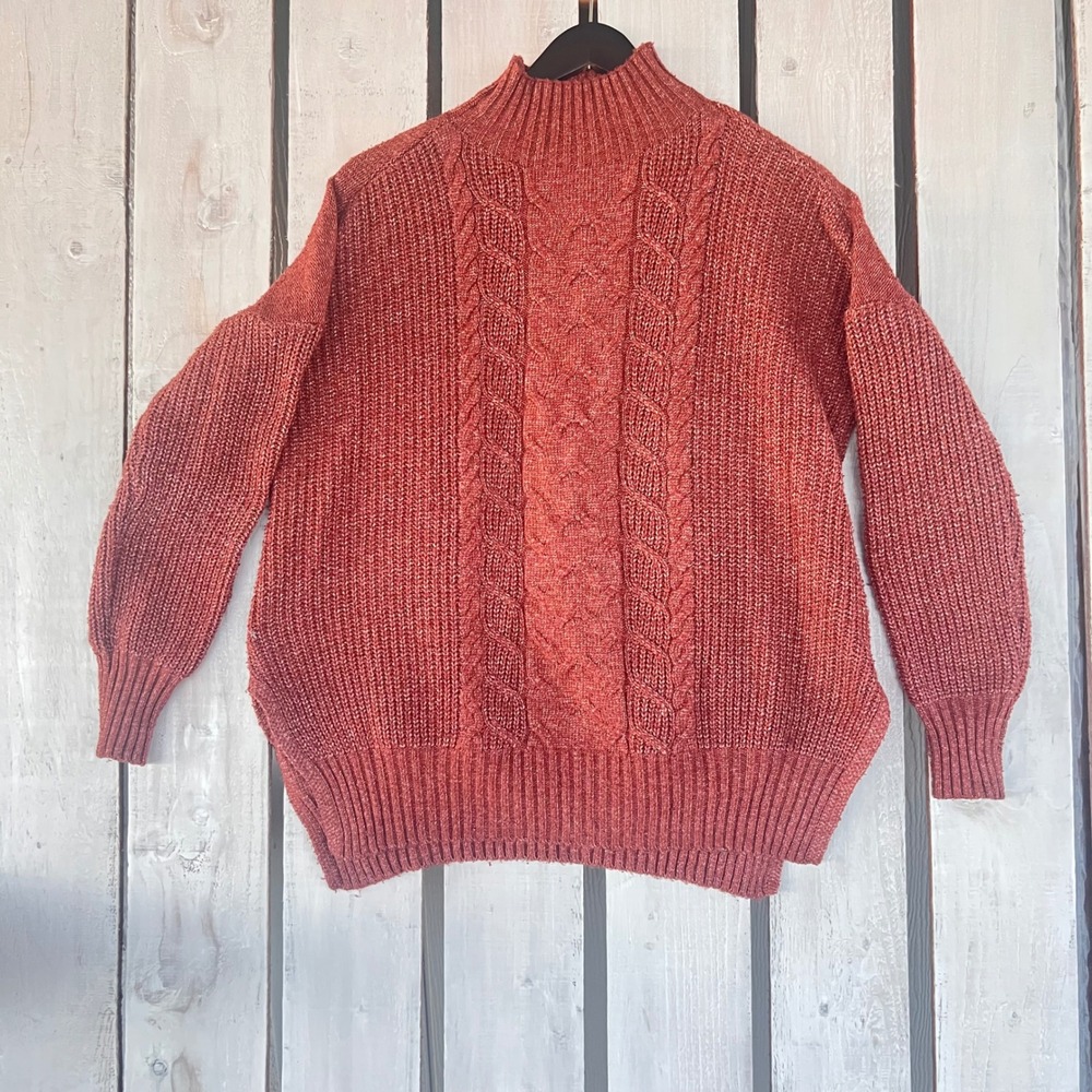 Maurices Sweater Women Large Burnt Orange Good Cable Knit Mock Neck Relaxed